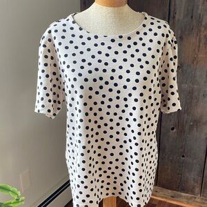 Ann Taylor short sleeve tan/black polkadot crewneck midweight top Sz XL